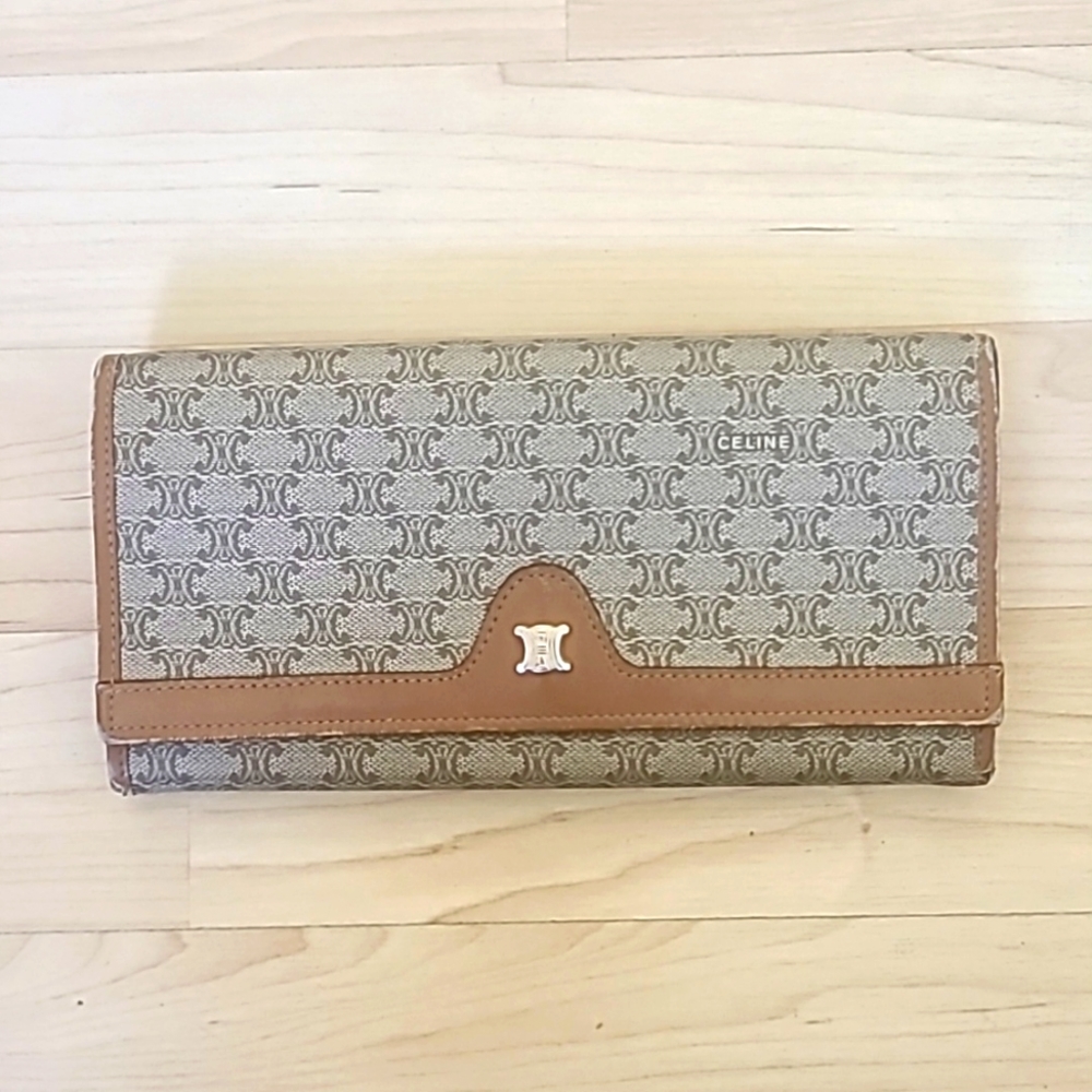 Celine Long Wallet Macadam Pattern Leather Tan Br… - image 2
